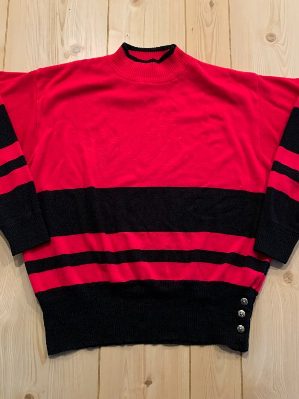 Vintage 90s Segue Retro Striped Red Black Grunge Punk Acrylic Sweater Women's L